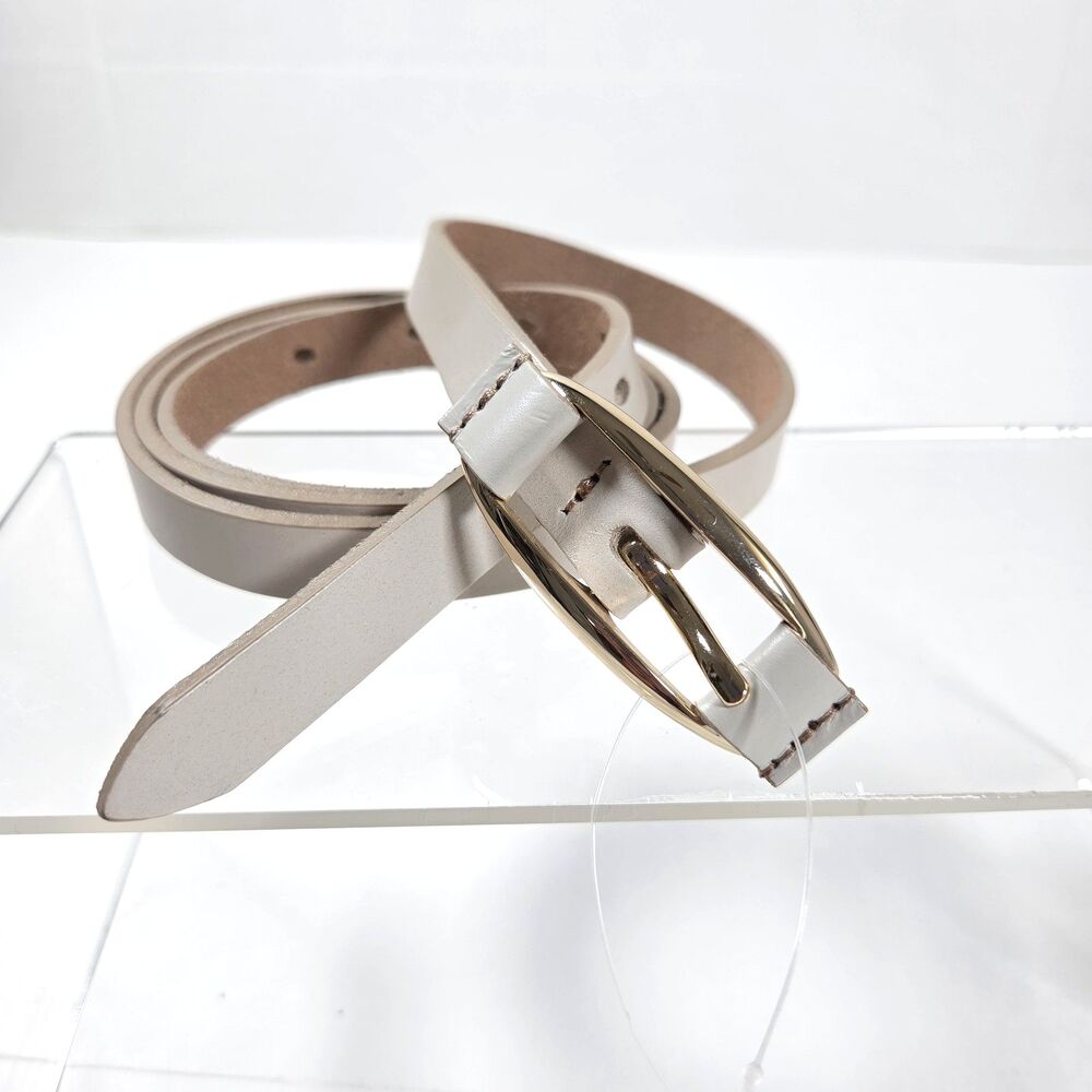 NWT Banana Republic Women's Large Leather Slim Belt Cream Gold Oval Buckle 38-42